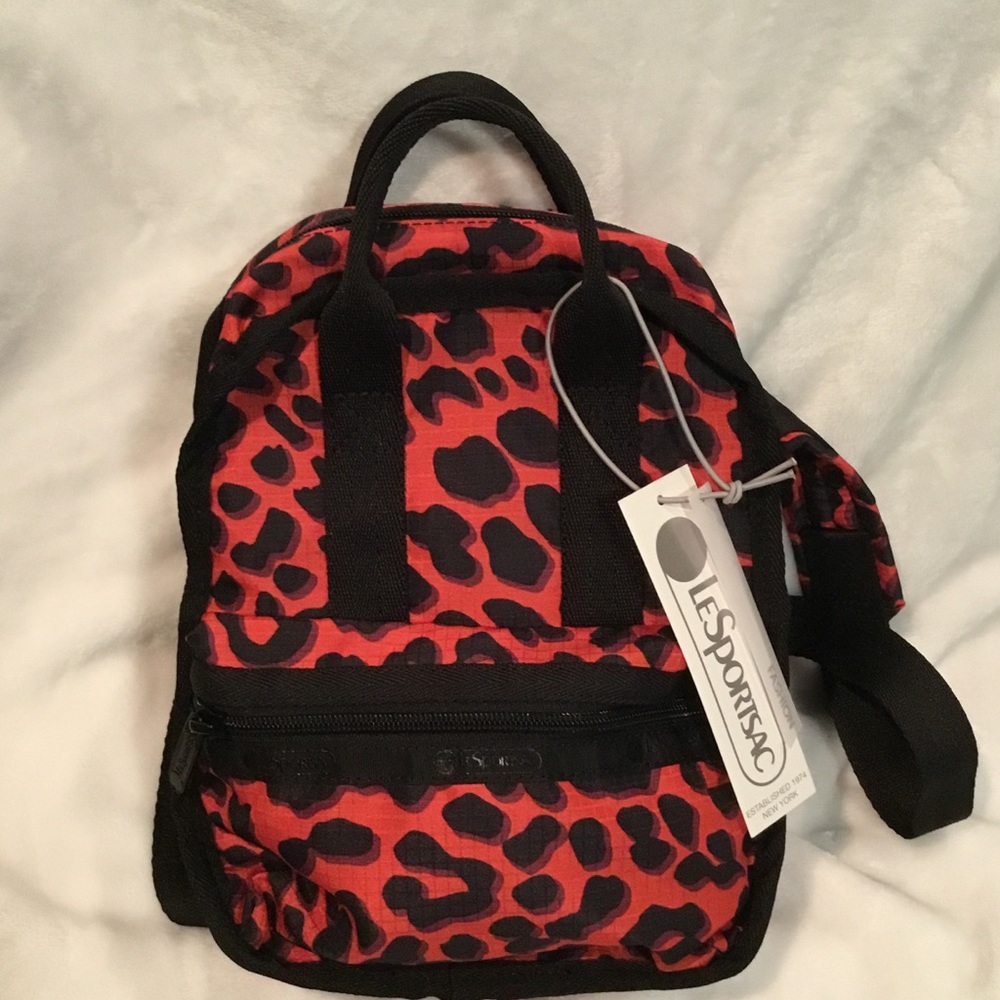 Lesportsac Red and Black Leopard Print Mini Backpack